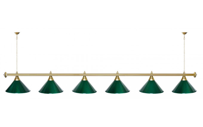 Лампа STARTBILLIARDS 6 пл. (плафоны зеленые матовые,штанга золотая,фурнитура хром,2)